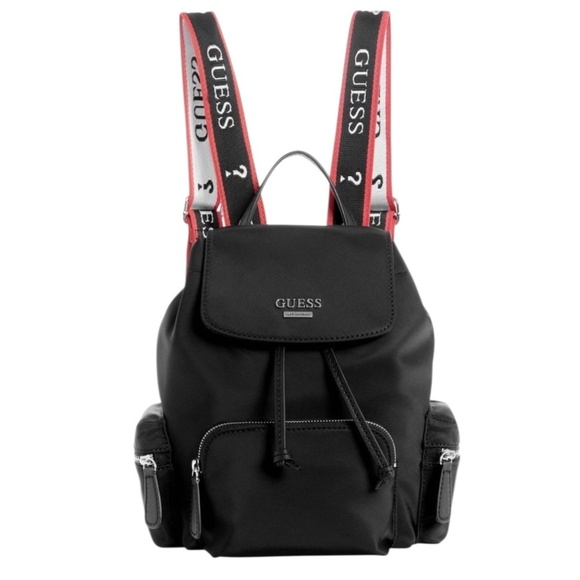 Guess Vikky Black Backpack Logo Small 100% Nylon - Picture 1 of 16